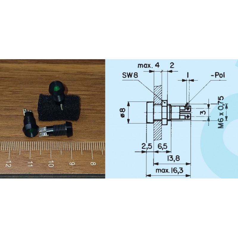 چراغ LED سیگنال سبز مینیاتوری 3mm, 2.1V